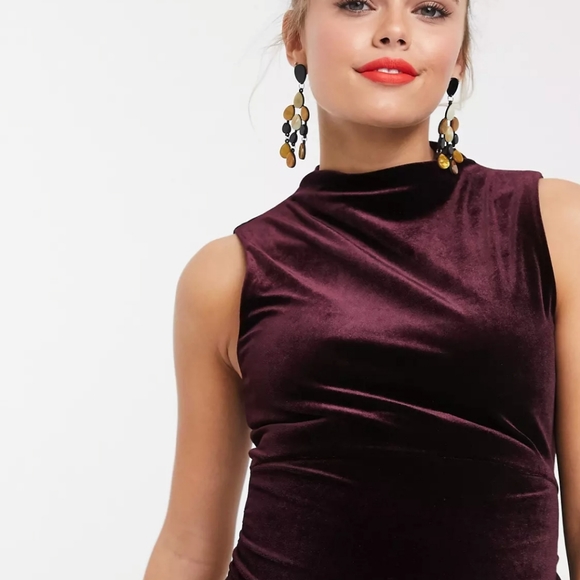 ASOS Velvet Plum Purple Midi Dress - Picture 5 of 11